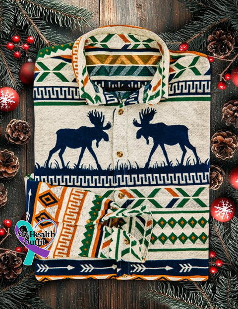 Men’s Retro Casual Christmas Art Long Sleeve Shirt As shown / XS