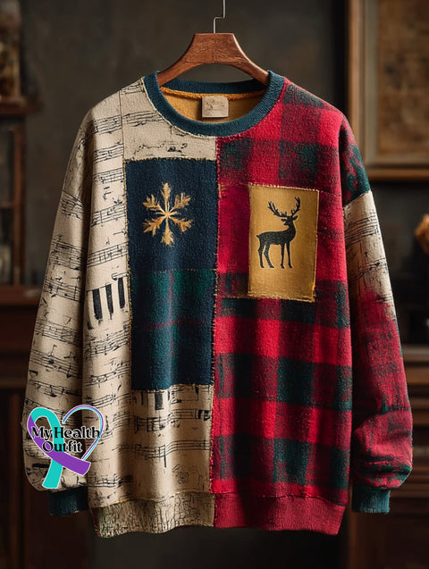 Men’s Retro Casual Musical Note Christmas Party Art Sweatshirt As shown / S