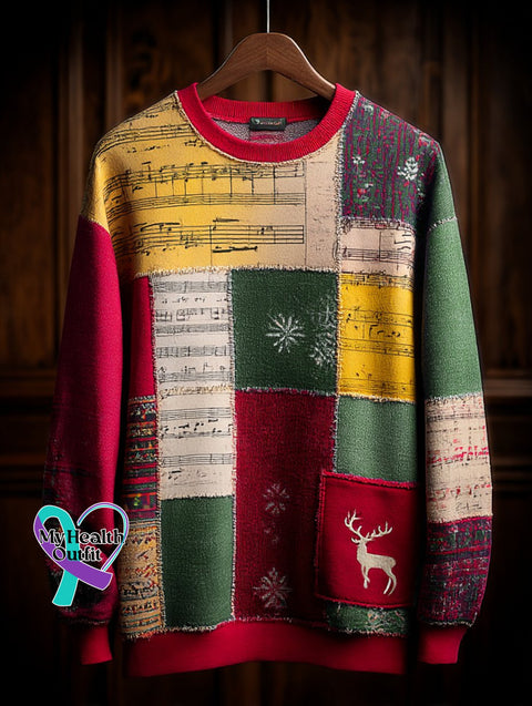 Men’s Retro Casual Musical Note Christmas Party Art Sweatshirt As shown / S