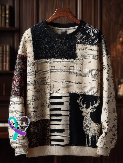 Men’s Retro Casual Musical Note Christmas Party Art Sweatshirt As shown / S