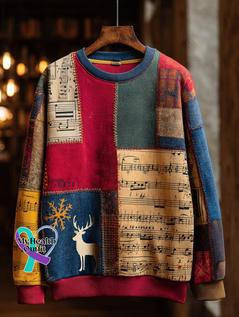 Men’s Retro Casual Musical Note Christmas Party Art Sweatshirt As shown / S