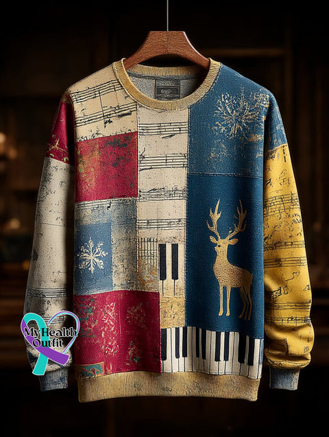 Men’s Retro Casual Musical Note Christmas Party Art Sweatshirt As shown / S