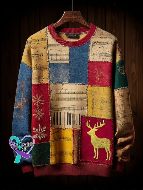 Men’s Retro Casual Musical Note Christmas Party Art Sweatshirt As shown / S