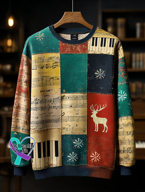 Men’s Retro Casual Musical Note Christmas Party Art Sweatshirt As shown / S