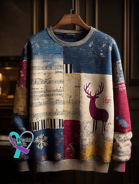 Men’s Retro Casual Musical Note Christmas Party Art Sweatshirt As shown / S