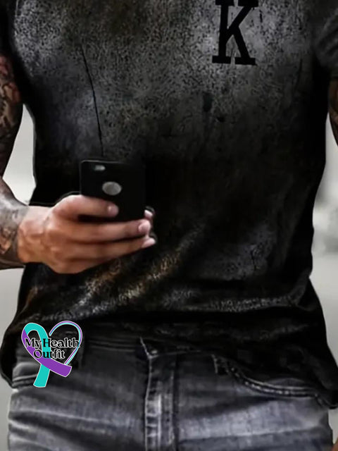 Men’s Retro Crown King K Print Casual T-Shirt