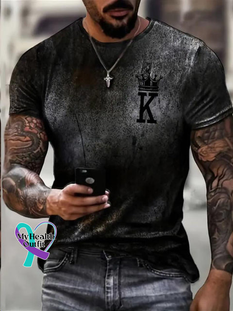 Men’s Retro Crown King K Print Casual T-Shirt Muilticolor / S