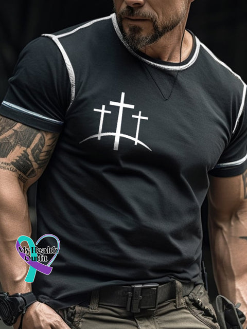 Men’s Retro Faith Color Contrast Stitch Print T-Shirt Black / S