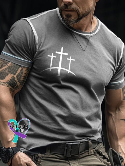 Men’s Retro Faith Color Contrast Stitch Print T-Shirt Grey / S