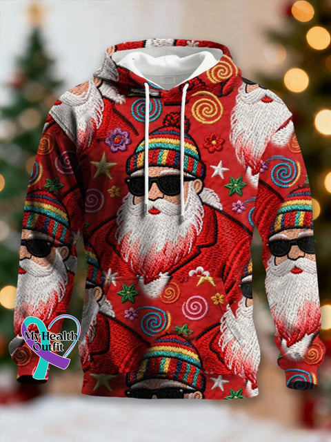 Men’s Retro Groovy Hippie Santa Print Casual Hooded Sweatshirt As shown / S