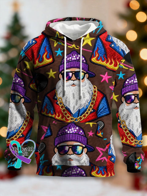 Men’s Retro Groovy Hippie Santa Print Casual Hooded Sweatshirt As shown / S