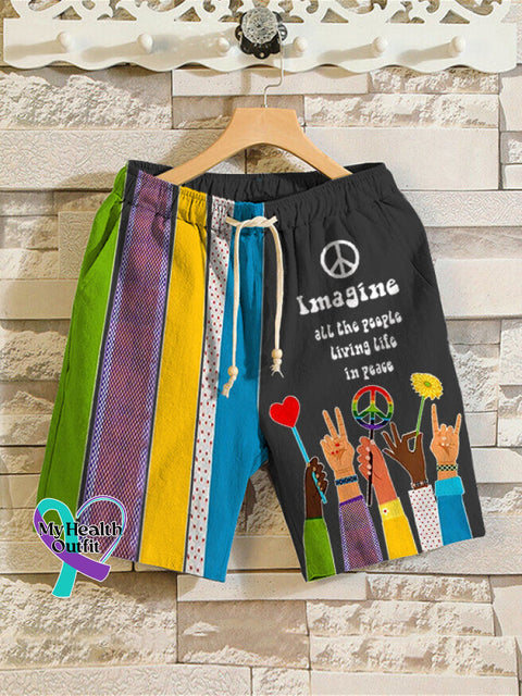 Men’s Retro Hippie Imagine All The People Living Life In Peace Shorts Dark Gray / S