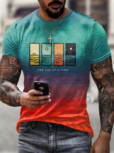 Men’s Retro One Day At A Time Print Short Sleeve T-shirt Red / S