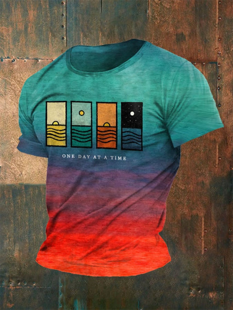 Men’s Retro One Day At A Time Print Short Sleeve T-shirt Red / S