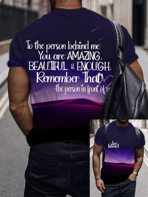 Men’s Starry Sky Dear Person Behind Me Be Kind Mental Health T-Shirt Purple / S