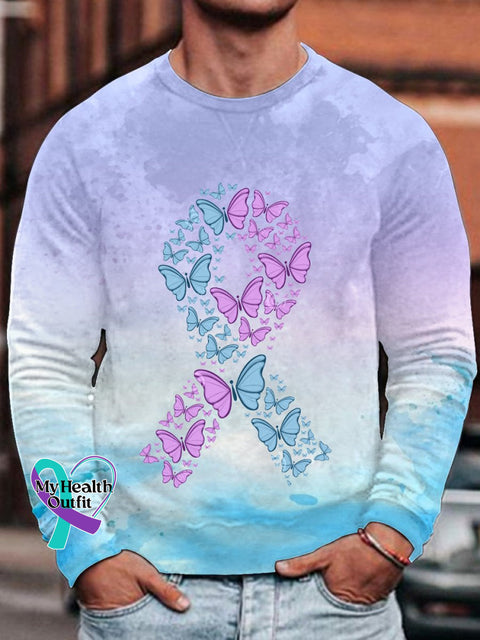 Men’s Suicide Prevention Day Butterfly Casual Print Long Sleeve T-Shirt Multicolor / S