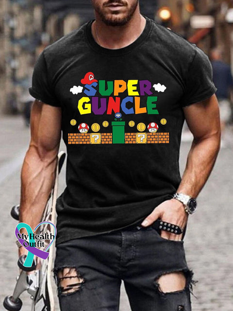 Men’s Super Guncle Print Casual T-Shirt Black / S
