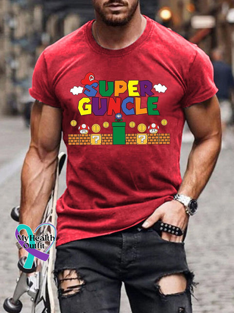 Men’s Super Guncle Print Casual T-Shirt Christma Red / S