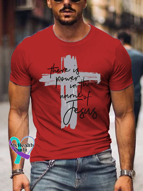 Men’s There Is Power In The Name Of Jesus Art Print Casual T-Shirt Red / S