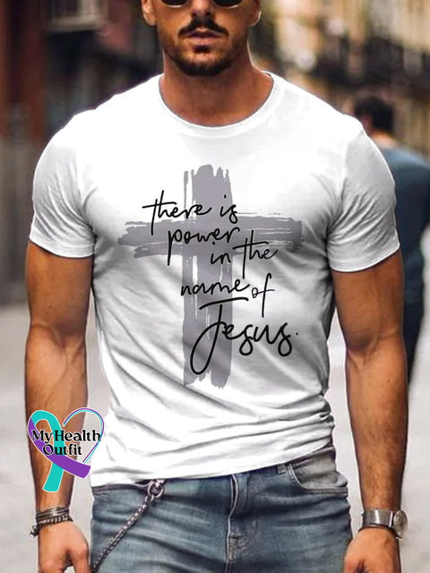 Men’s There Is Power In The Name Of Jesus Art Print Casual T-Shirt White / S