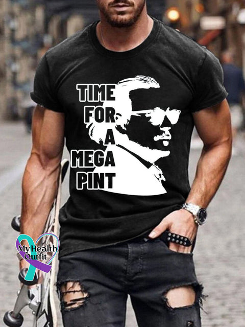 Men’s Time For A Mega Pint Print Casual T-Shirt Black / S