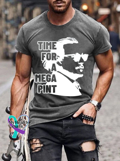 Men’s Time For A Mega Pint Print Casual T-Shirt Grey / S