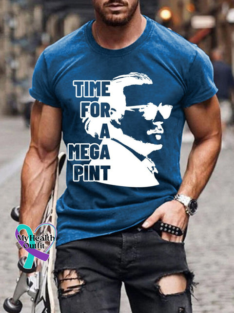 Men’s Time For A Mega Pint Print Casual T-Shirt Navy Blue / S