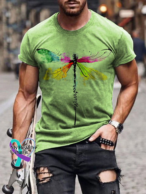 Men’s Warrior Cancer Awareness Art Pattern Print Casual T-Shirt Green / S