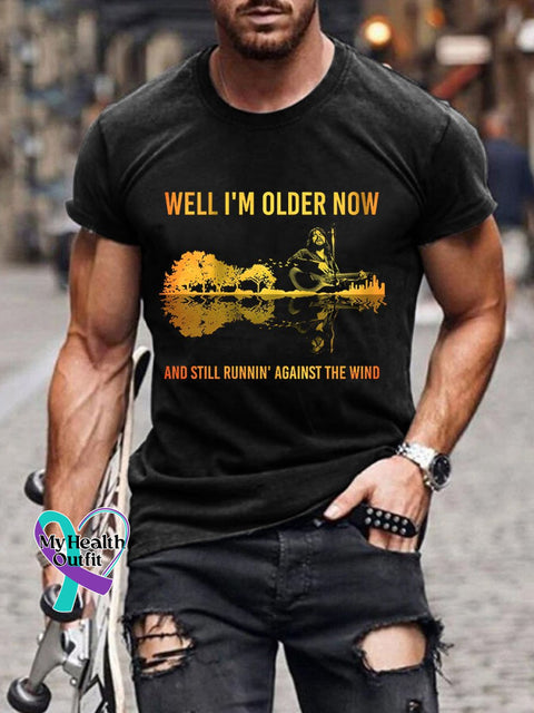 Men’s Well I’m Older Now And Still Runnin Against The Wind Print Casual T-Shirt Black / S