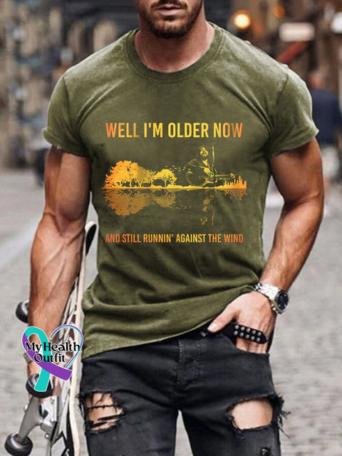 Men’s Well I’m Older Now And Still Runnin Against The Wind Print Casual T-Shirt Green / S