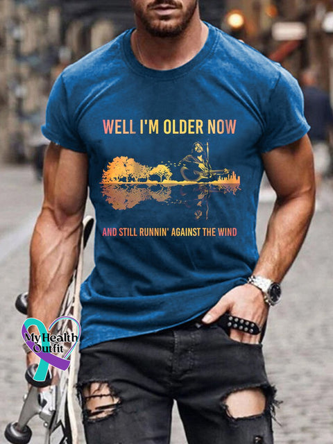 Men’s Well I’m Older Now And Still Runnin Against The Wind Print Casual T-Shirt Navy Blue / S