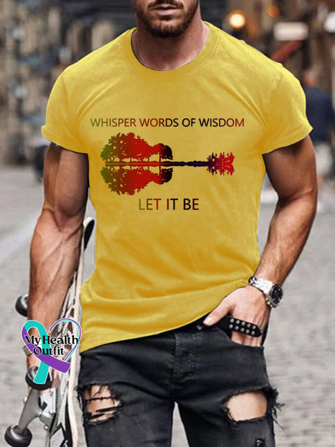 Men’s Whisper Words Of Wisdom Let It Be Print Casual T-Shirt Yellow / S