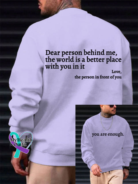 Men’s You Are Enough Dear Person Behind Me Printed Sweatshirt Purple / S