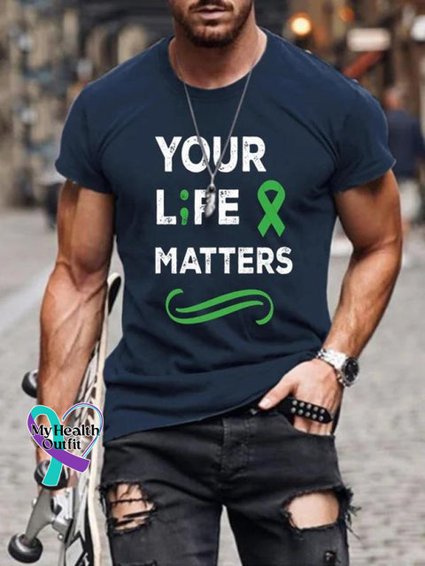 Men’s Your Life Matters Art Pattern Print Casual T-Shirt Blue / S