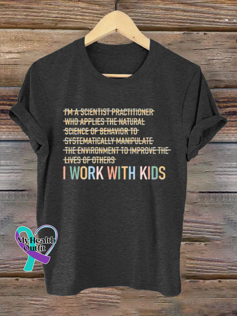 Mental Health Autism Awareness I Work With Kids Art Print T-Shirt Black / S
