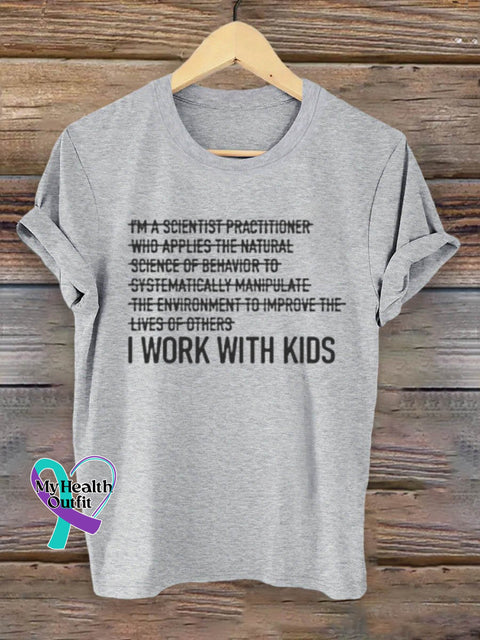 Mental Health Autism Awareness I Work With Kids Art Print T-Shirt Grey / S