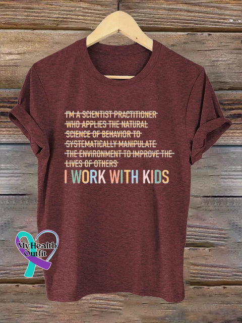 Mental Health Autism Awareness I Work With Kids Art Print T-Shirt Maroon / S