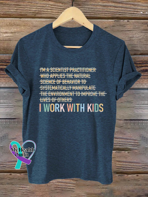 Mental Health Autism Awareness I Work With Kids Art Print T-Shirt Navy Blue / S