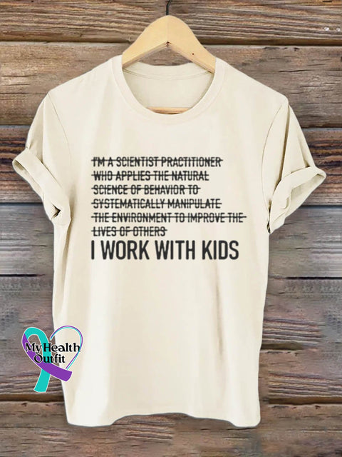 Mental Health Autism Awareness I Work With Kids Art Print T-Shirt Sand / S