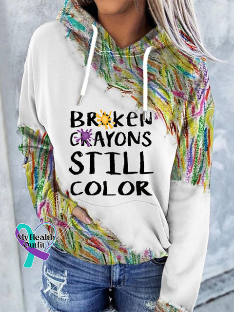 Mental Health Awareness Broken Crayons Still Color Encourage Print Casual Sweatshirt Multicolor 2 /