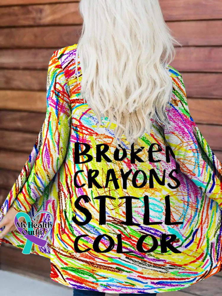 Mental Health Awareness Broken Crayons Still Color Encourage Print Casual Sweatshirt Multicolor / S