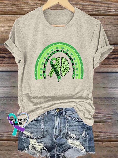 Mental Health Awareness Print Casual Crew Neck Short Sleeve T-Shirt Beige / S