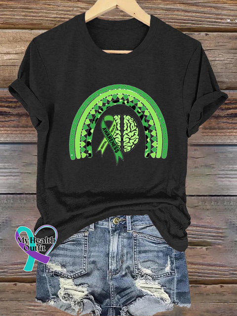 Mental Health Awareness Print Casual Crew Neck Short Sleeve T-Shirt Black / S