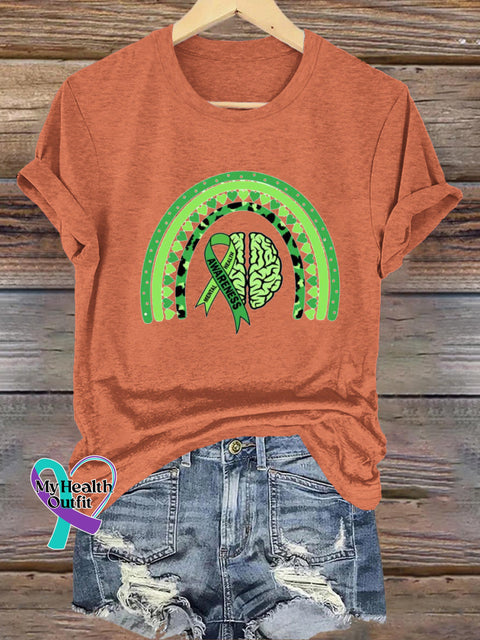 Mental Health Awareness Print Casual Crew Neck Short Sleeve T-Shirt Orange / S