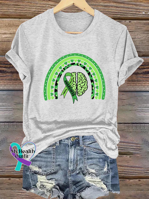 Mental Health Awareness Print Casual Crew Neck Short Sleeve T-Shirt White / S