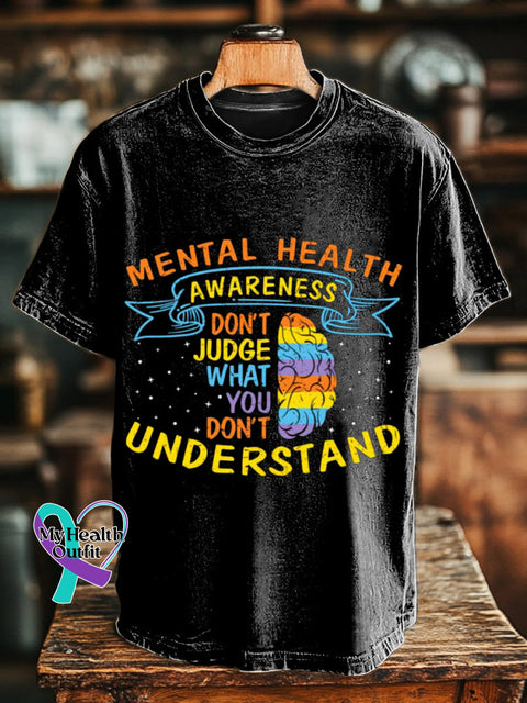 Mental Health Awareness Printed Casual Round Neck Short Sleeve T-Shirt Multicolor / S