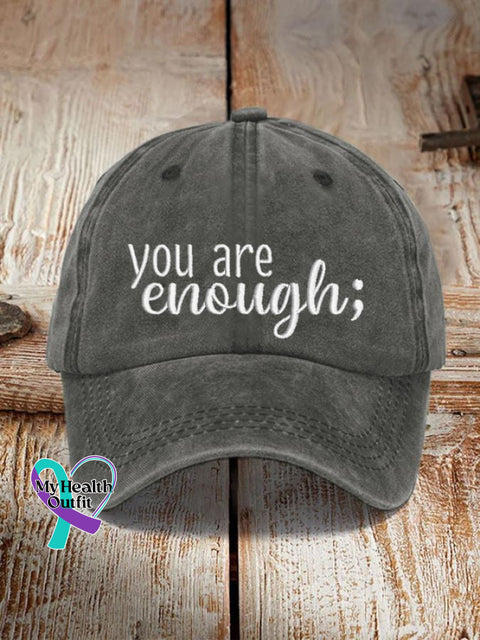 Mental Health Awareness You Are Enough Printed Sun Hat Dark Grey / One-Size