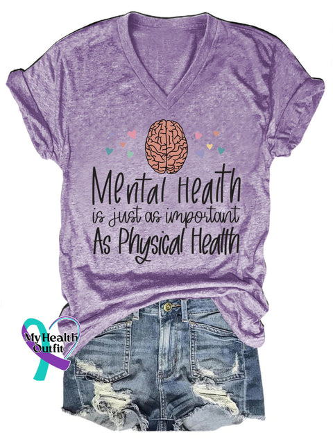 Mental Health Casual V-Neck Short Sleeve T-Shirt Purple / S