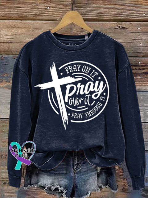 Mental Health Christian Pray Over It Crew Neck Casual Printed Sweatshirt Navyblue / S