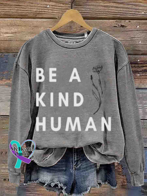 Mental Health Inspirational Be A Kind Person Round Neck Casual Printed Sweatshirt Grey / S